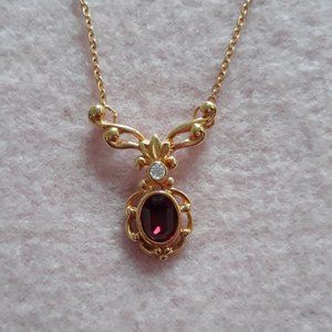 Costume Jewelry--Vintage-Inspired Gold Necklace, Filigree Pendant w/Faux Stones